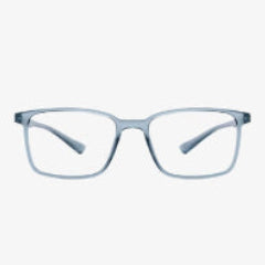 Pair of glasses with a light blue frame on a white background